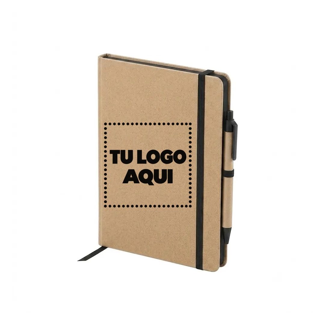 Cuaderno Moderno Kraft Con Boligrafo Con Elastico Negro - personalizable con tu logo