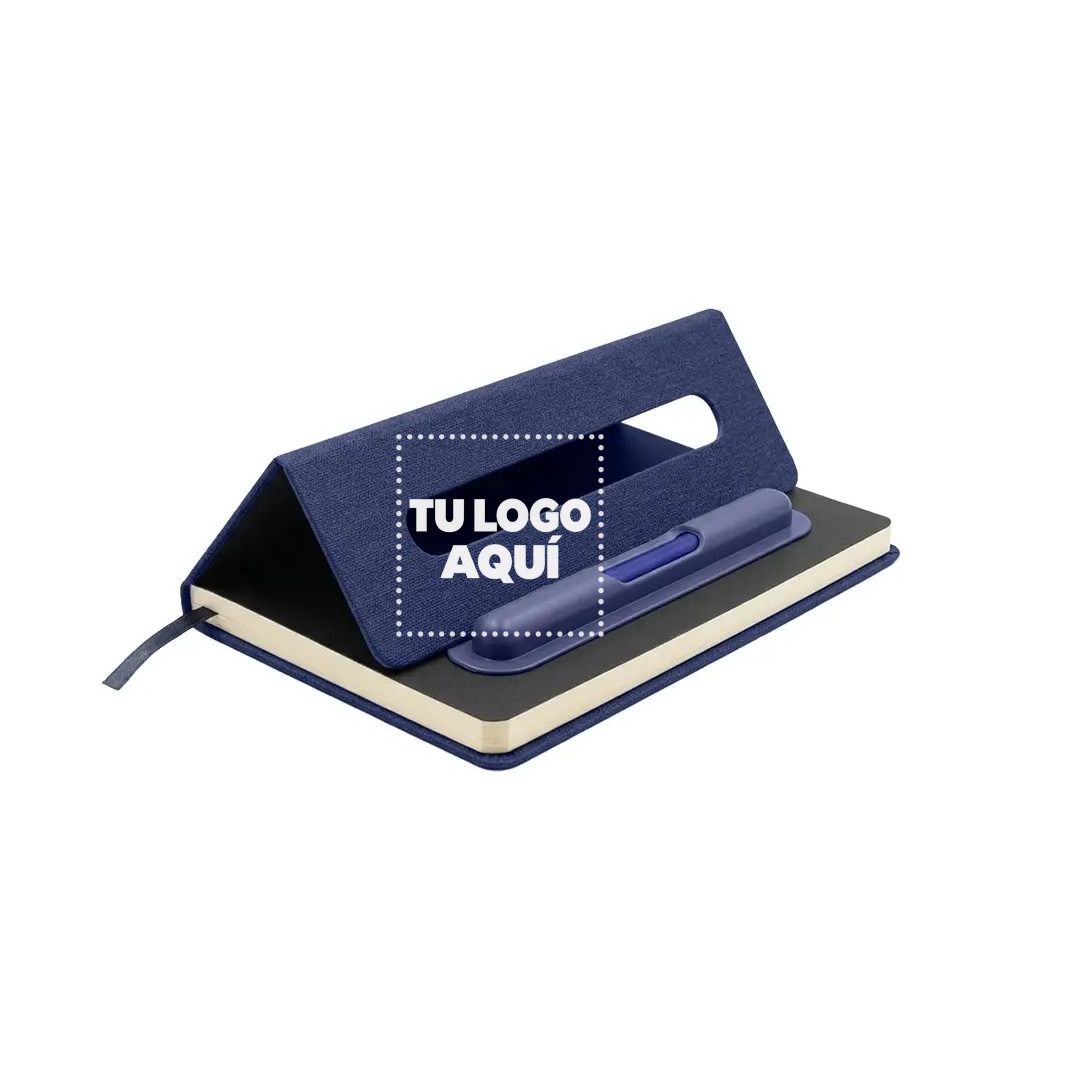 Cuaderno De Color Azul Con Soporte Para Celular - personalizable con tu logo