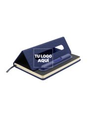 Cuaderno Paris De Color Azul Con Soporte Para Celular - personalizable con tu logo
