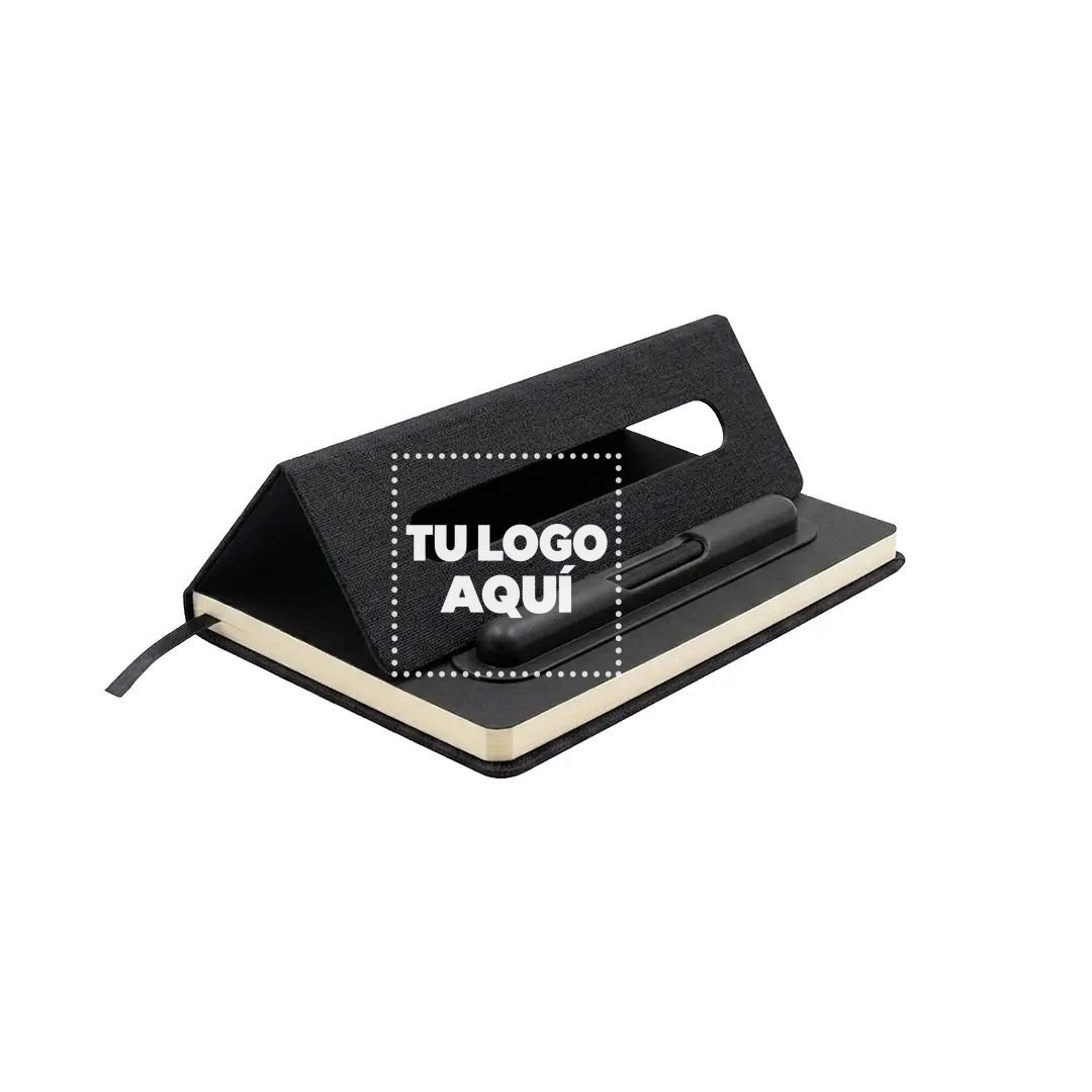 Cuaderno Paris De Color Negro Con Soporte Para Celular - personalizable con tu logo