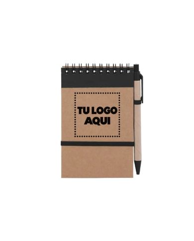 Libreta Ecologica Hega Negra Con Boligrafo - personalizable con tu logo