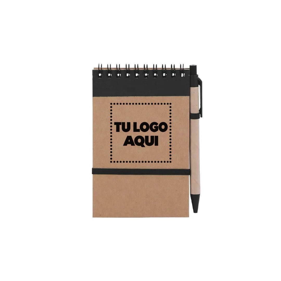 Libreta Ecologica Hega Negra Con Boligrafo - personalizable con tu logo