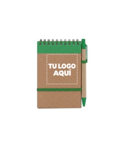 Libreta Ecologica Hega Verde Con Boligrafo - personalizable con tu logo