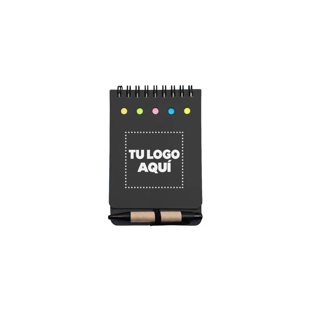 Libreta Ecologica Tap Negro Con Post Its Y Boligrafo - personalizable con tu logo