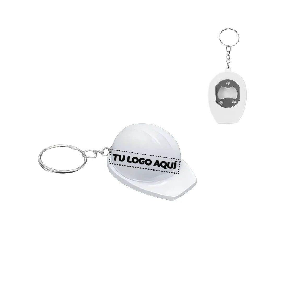 Llavero Destapador Casco Jr Blanco - personalizable con tu logo