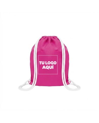 Mochila Encarrujada Cambrela Fucsia/Cordon Blanco 40Cmx32Cm - personalizable con tu logo