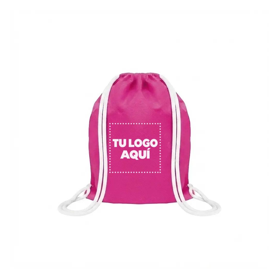 Mochila Encarrujada Cambrela Fucsia/Cordon Blanco 40Cmx32Cm - personalizable con tu logo