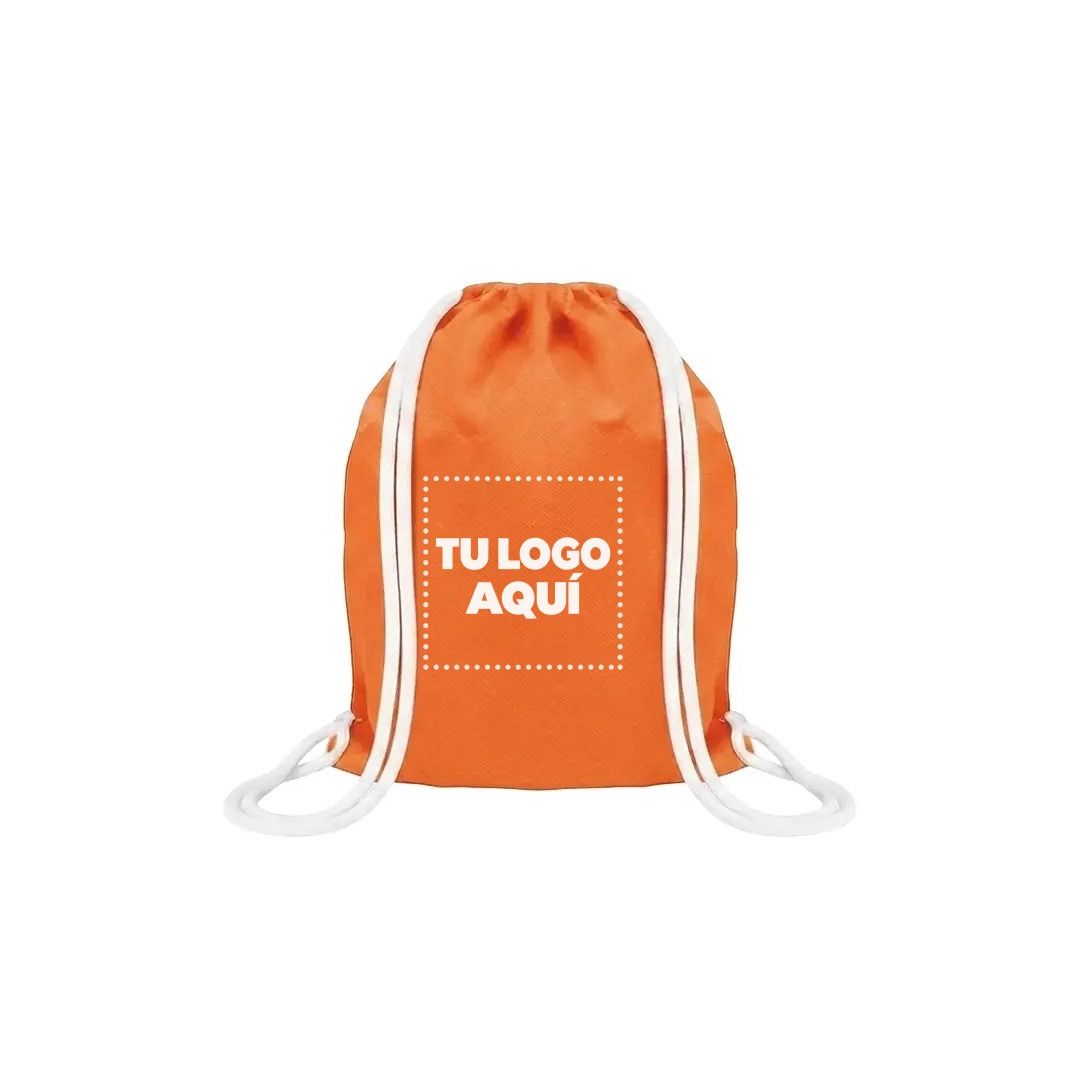Mochila Encarrujada Cambrela Naranja/Cordon Blanco 40Cmx32 - personalizable con tu logo