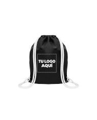 Mochila Encarrujada Cambrela Negro/Cordon Blanco 40Cmx32Cm - personalizable con tu logo