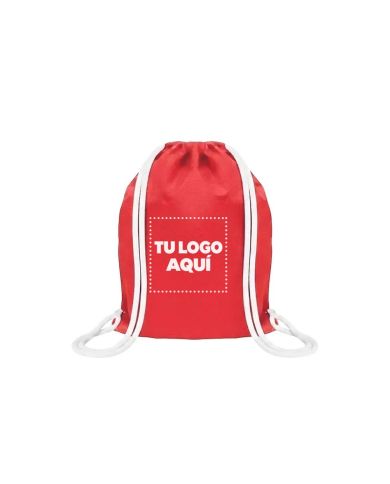 Mochila Encarrujada Cambrela Rojo/Cordon Blanco 40Cmx32Cm - personalizable con tu logo
