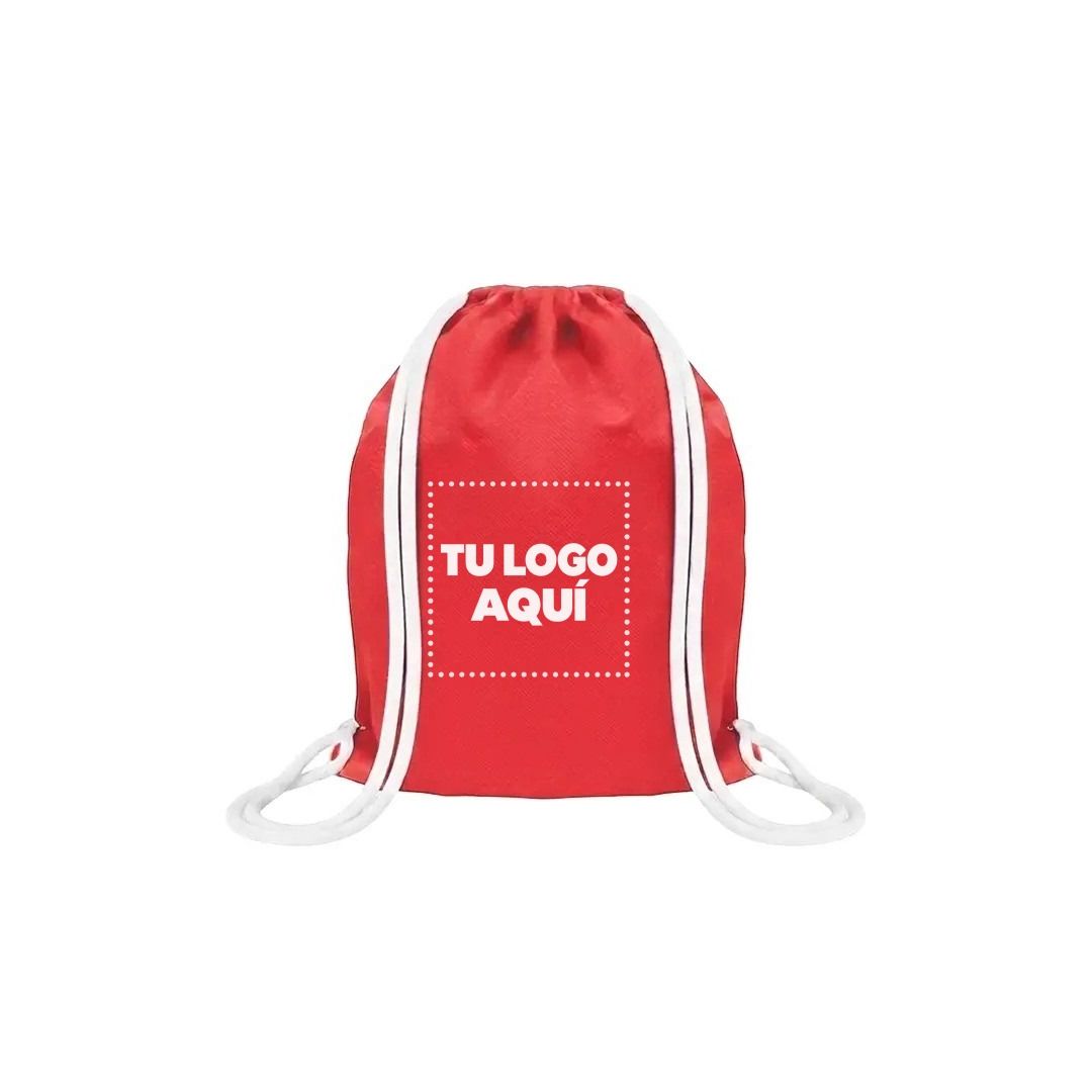 Mochila Encarrujada Cambrela Rojo/Cordon Blanco 40Cmx32Cm - personalizable con tu logo