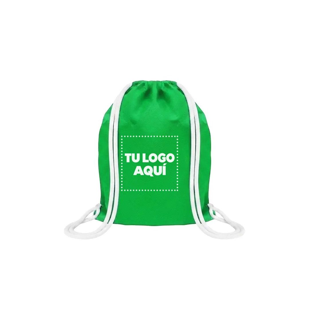 Mochila Encarrujada Cambrela Verde Claro/Cordon Blanco 40Cmx32 - personalizable con tu logo