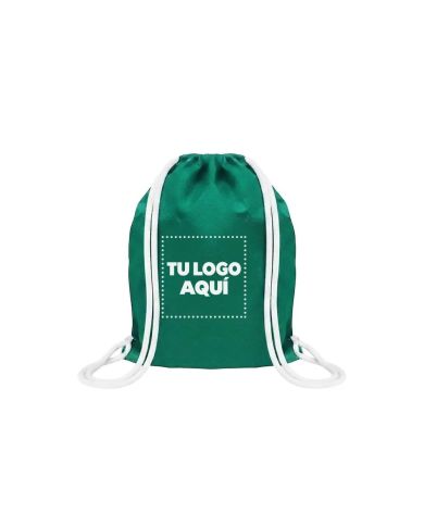 Mochila Encarrujada Cambrela Verde/ Cordon Blanco 40Cmx32Cm - personalizable con tu logo