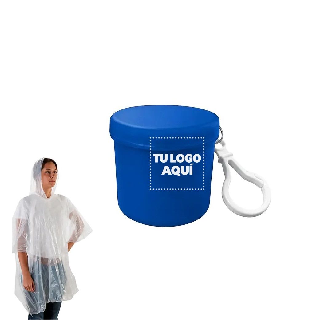 Poncho Lluvia Azul Con Llavero - personalizable con tu logo