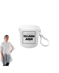Poncho Lluvia Blanco Con Llavero - personalizable con tu logo