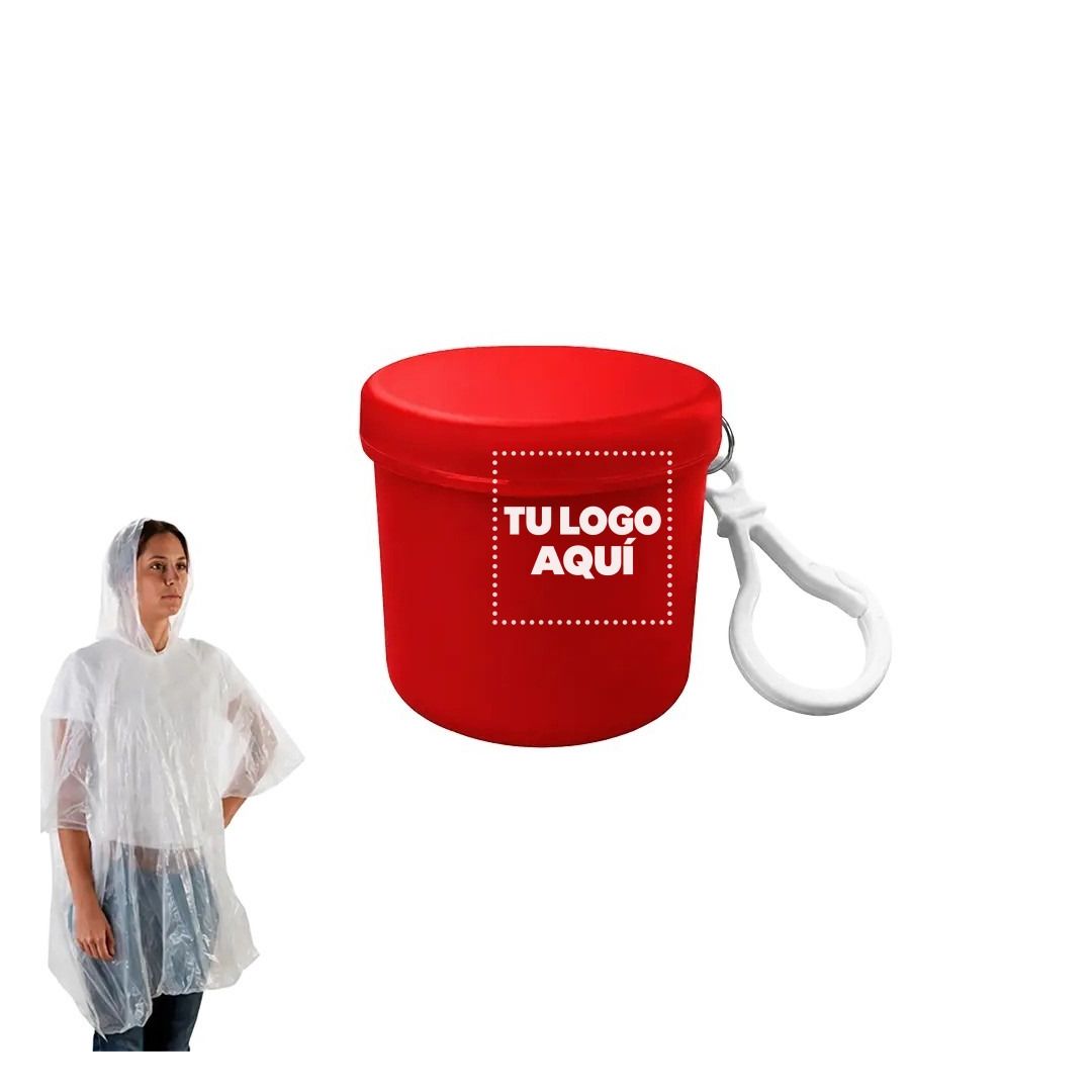 Poncho Lluvia Rojo Con Llavero - personalizable con tu logo