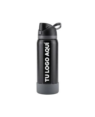 Termo Tipo Owala Con Base Rubber Color Negro Con Gris - personalizable con tu logo