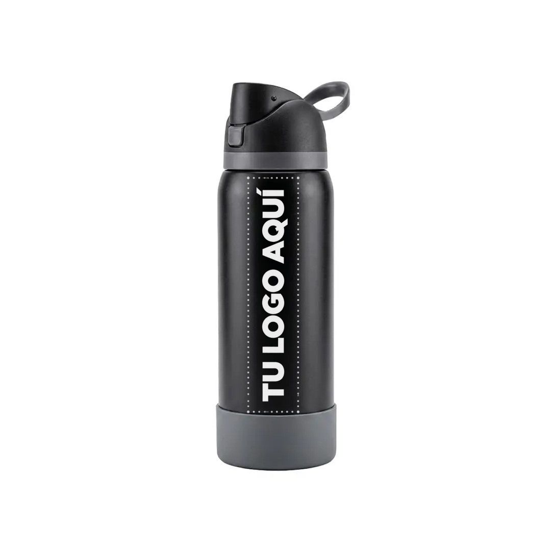 Termo Tipo Owala Con Base Rubber Color Negro Con Gris - personalizable con tu logo