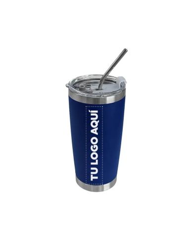Vaso Termico Tumbler Con Sorbete Color Azul Electrico - personalizable con tu logo