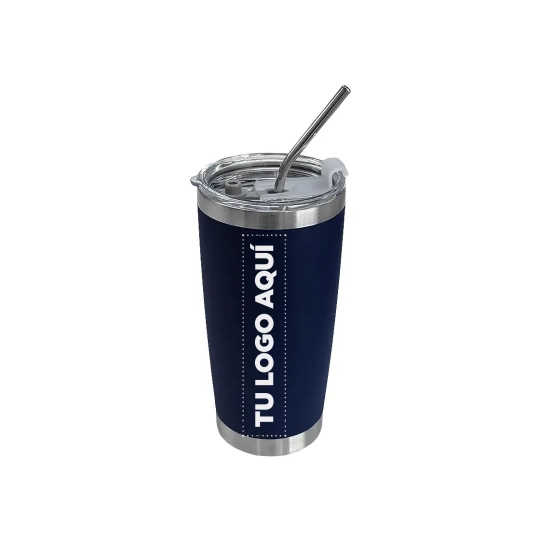 Vaso Termico Tumbler Con Sorbete Color Azul Marino - personalizable con tu logo