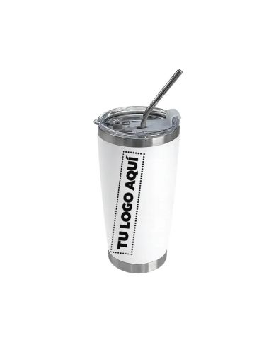 Vaso Termico Tumbler Con Sorbete Color Blanco - personalizable con tu logo
