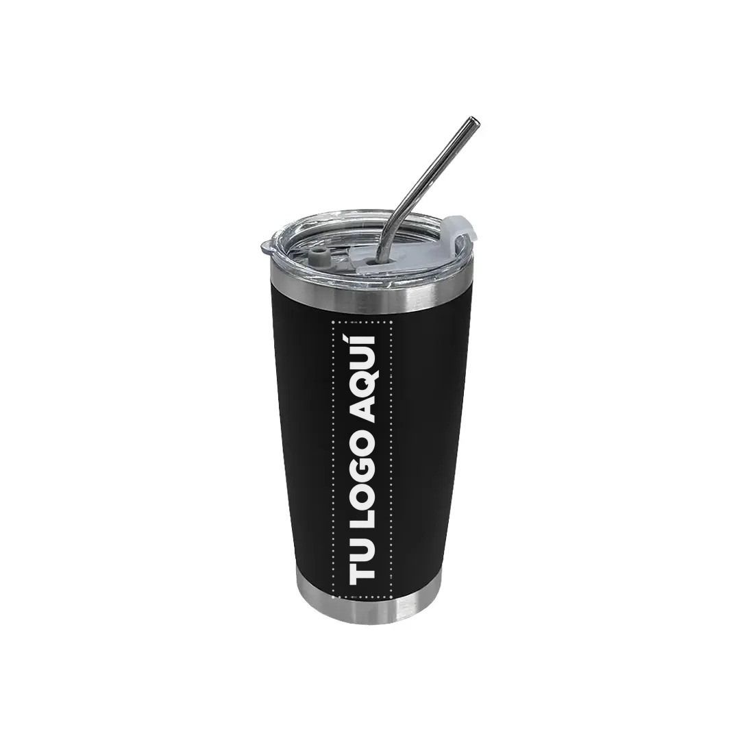 Vaso Termico Tumbler Con Sorbete Color Negro - personalizable con tu logo