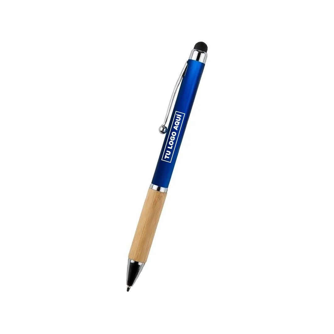 Bolígrafo Bamboo Berlin con Touch Azul con Logo | Guayaquil