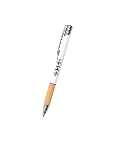 Bolígrafo Metálica Bamboo Alfa Blanco con Logo | Guayaquil