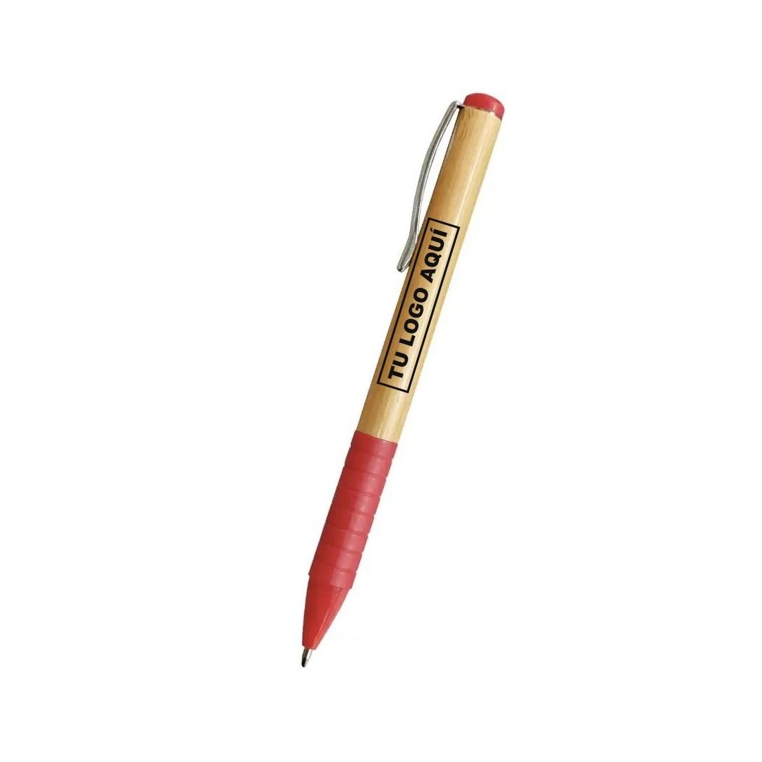 Bolígrafo Bamboo Grip Rojo con Logo | Guayaquil