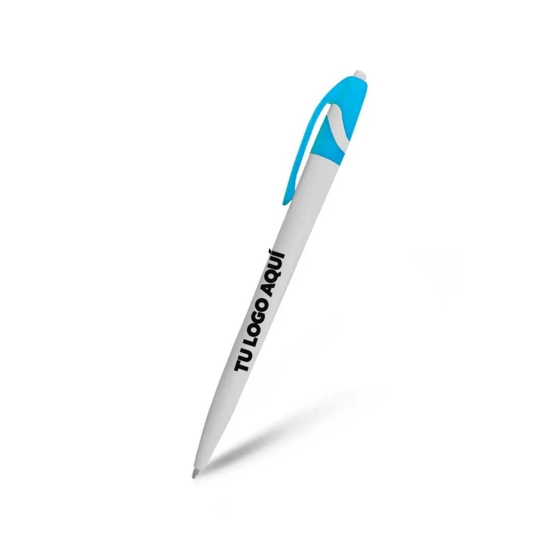 Bolígrafo Blanco Con Turquesa - personalizable con tu logo