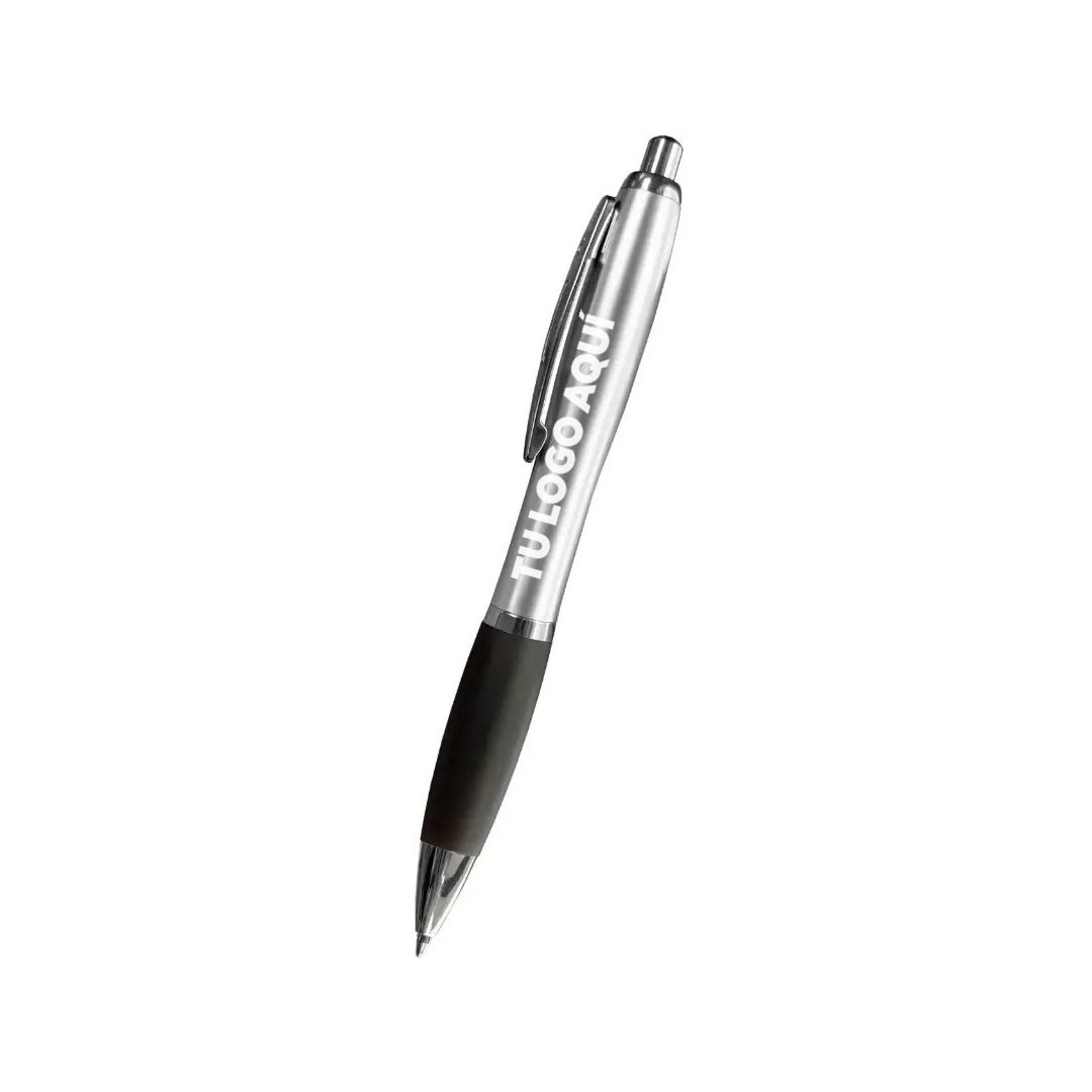 Boligrafo Suprema Plateado Con Negro - personalizable con tu logo
