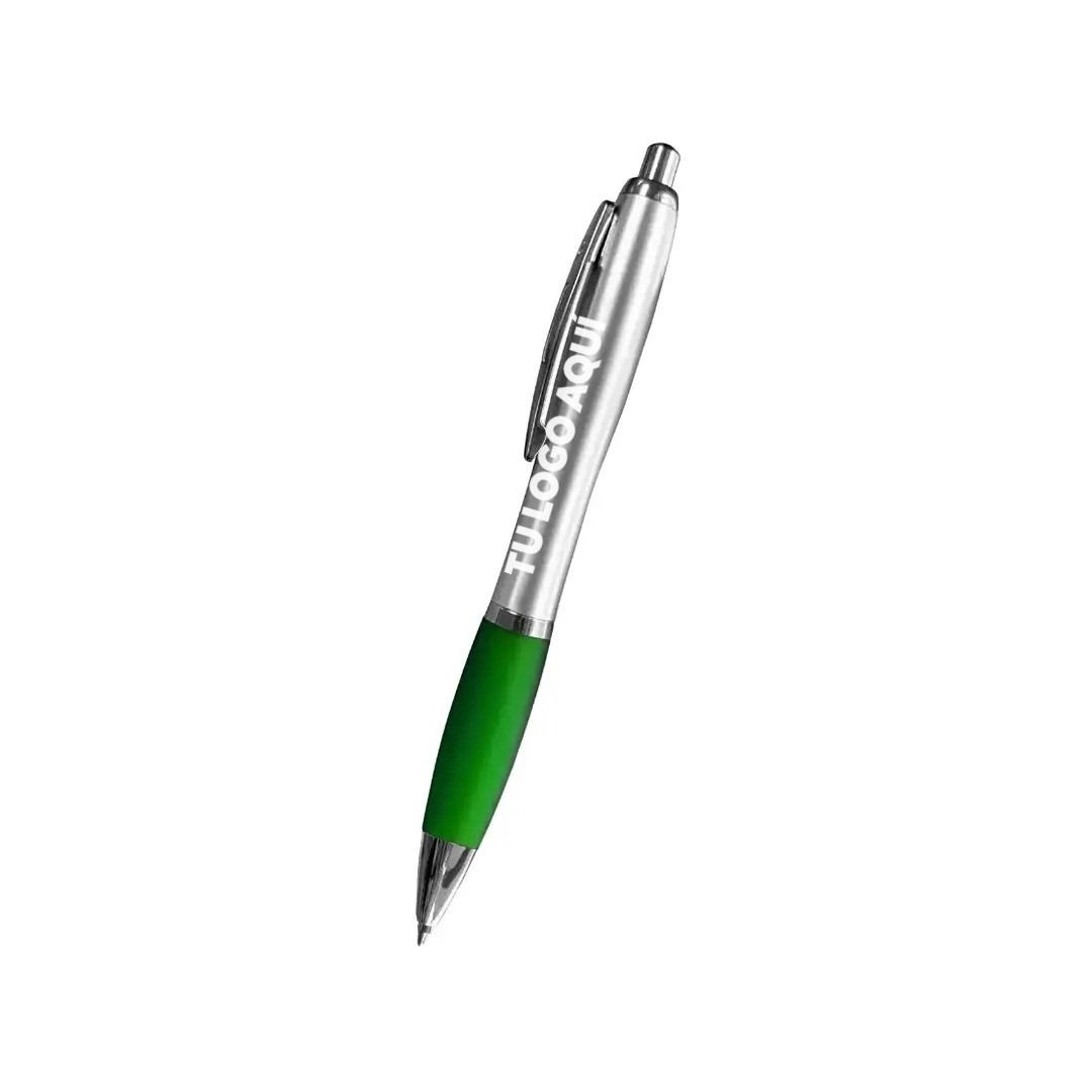 Boligrafo Suprema Plateado Con Verde - personalizable con tu logo