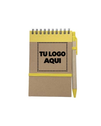 Libreta Ecologica Hega Amarillo Con Boligrafo - personalizable con tu logo