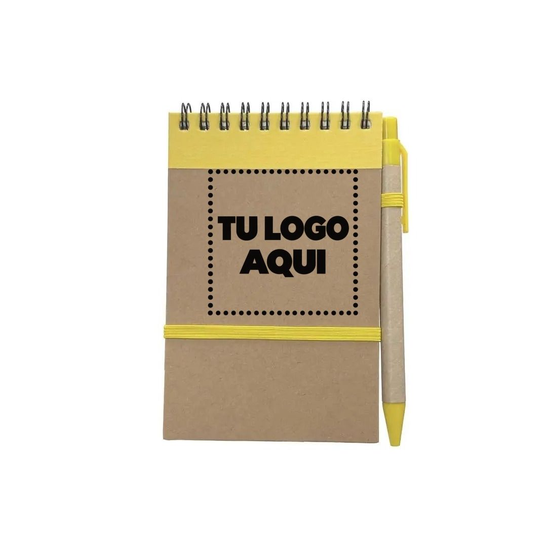 Libreta Ecologica Hega Amarillo Con Boligrafo - personalizable con tu logo