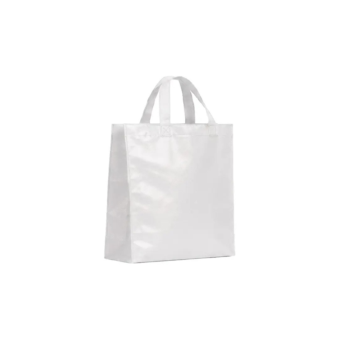 Bolso Cambrela Plastificado Blanco Con Tira 23X22X11