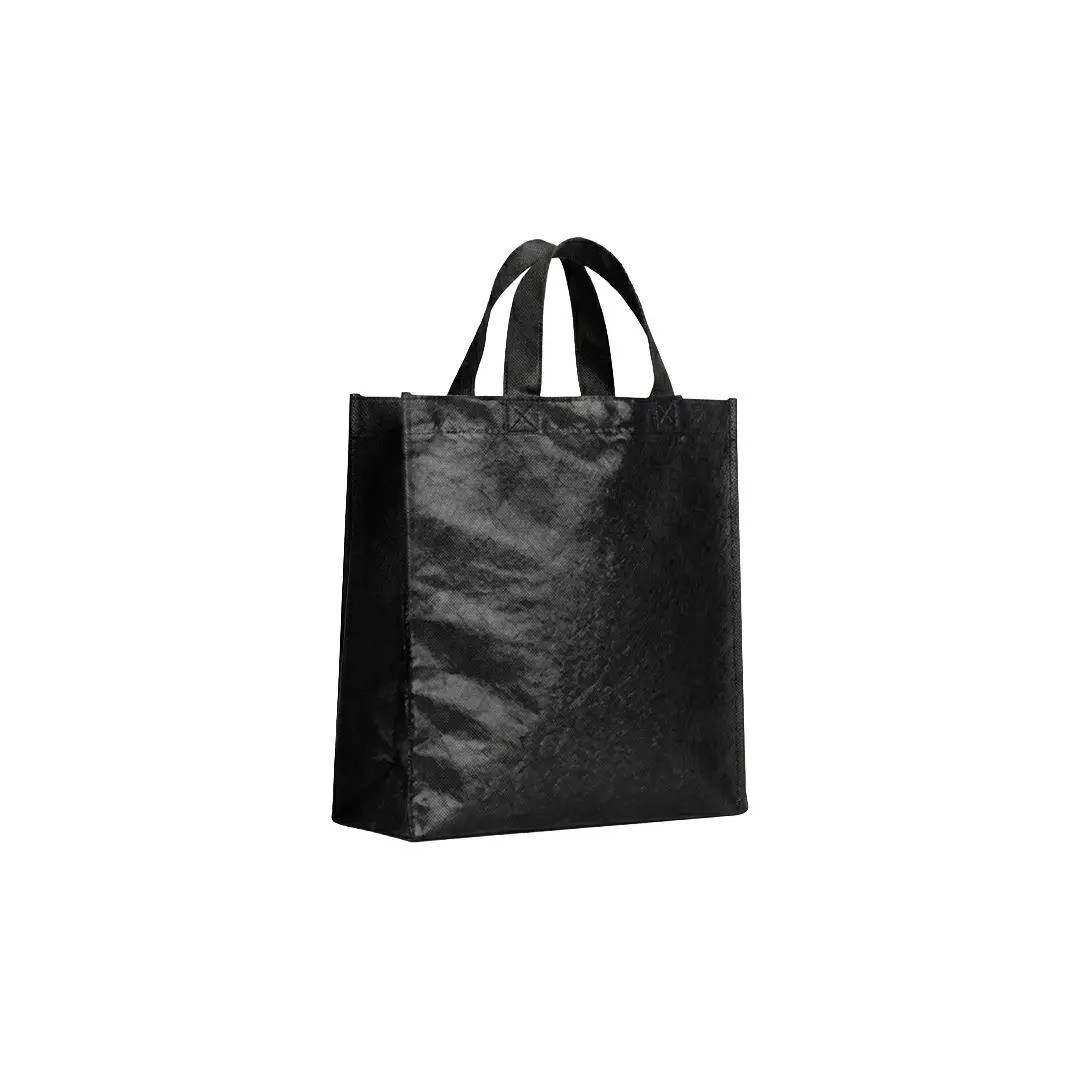 Bolso Cambrela Plastificado Negro Con Tira 23X22X11