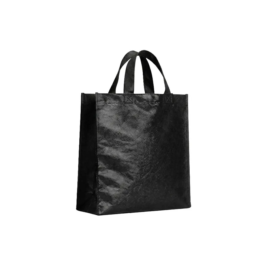 Bolso Cambrela Plastificado Negro Con Tira 27X29X12