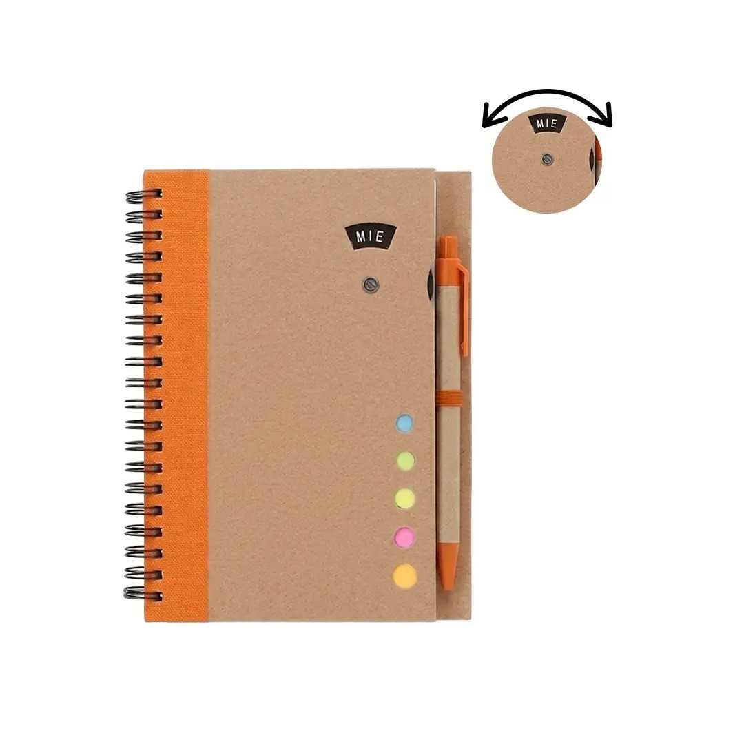 Cuaderno Ecologico Hega Naranja Con Boligrafo